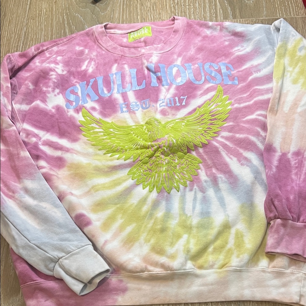 Skull House Pink Tie-Dye Sweatshirt Oversized
